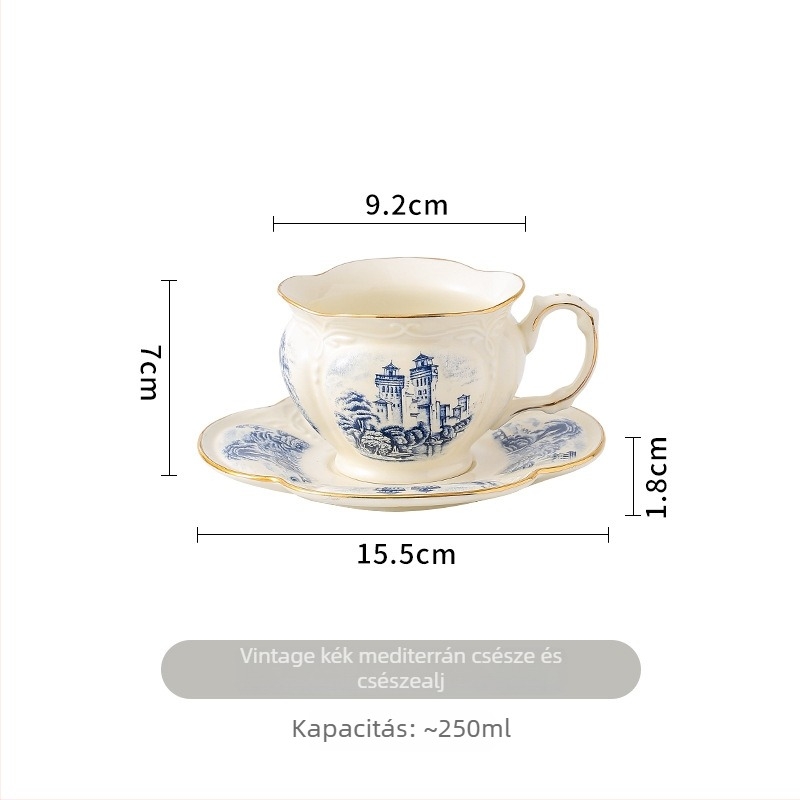 Retro aranyszegélyes kávéscsésze és alátétkészlet, teáskannával a délutáni teához, európai stílusú porcelánkávéscsészék otthoni használatra