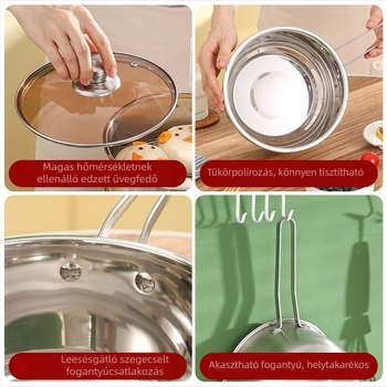 Rozsdamentes acél tejfőző edény, 18 cm, vastag alappal, edzett üvegfedővel, indukciós főzőlaphoz