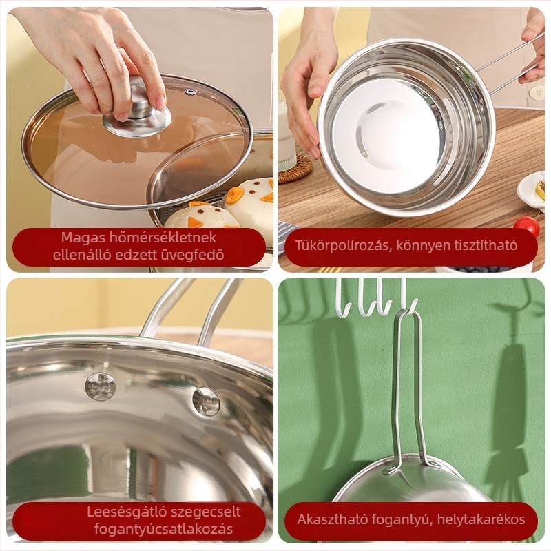 Rozsdamentes acél tejfőző edény, 18 cm, vastag alappal, edzett üvegfedővel, indukciós főzőlaphoz