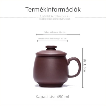 Yixing lila agyagból készült csésze kézzel készített, fedéllel és belső szűrővel, három részes irodai teáskészlet a tea és víz szétválasztásához