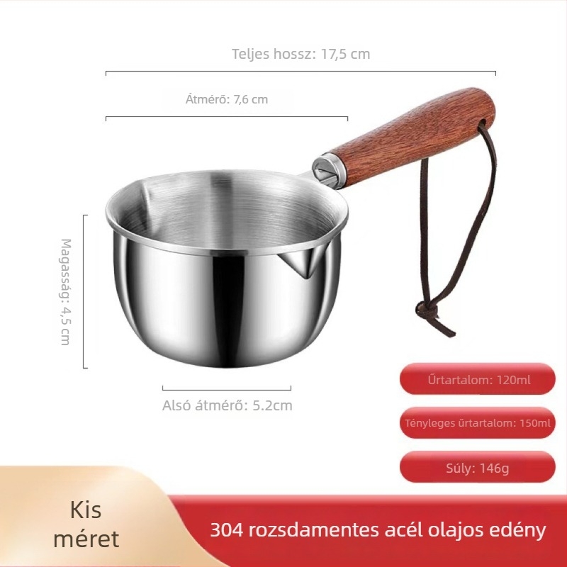 304 rozsdamentes acélból készült vastagított mini wok, olaj- és szósz tartó edény, otthoni használatra, omlett- és tej edény, háromrétegű alj