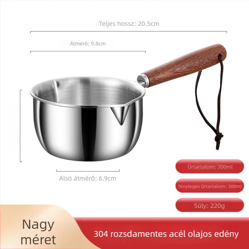304 rozsdamentes acélból készült vastagított mini wok, olaj- és szósz tartó edény, otthoni használatra, omlett- és tej edény, háromrétegű alj