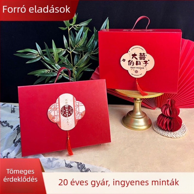 Új kínai stílusú esküvői édességdoboz, üres doboz fogantyúval