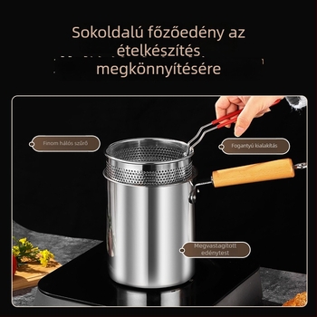 304 rozsdamentes acél mély fritőz edény szűrővel, többfunkciós serpenyő a sütéshez, átlátszó kis tejfőző edénykával, háztartási használatra, magas és mély kialakítás nyársakhoz