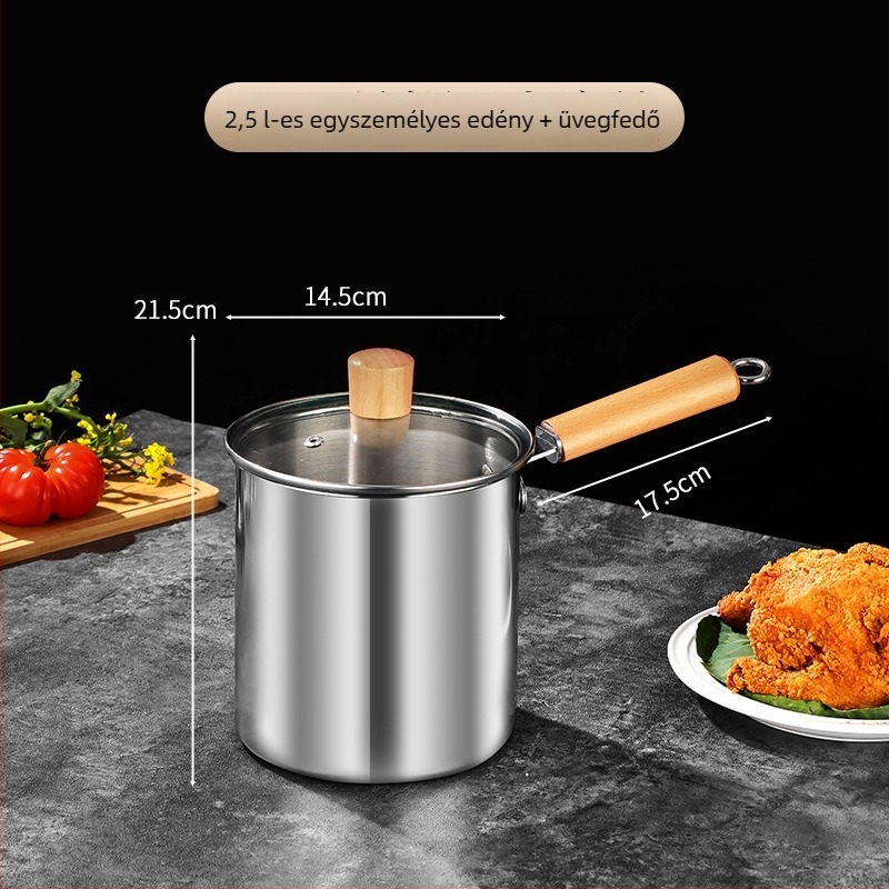 304 rozsdamentes acél mély fritőz edény szűrővel, többfunkciós serpenyő a sütéshez, átlátszó kis tejfőző edénykával, háztartási használatra, magas és mély kialakítás nyársakhoz