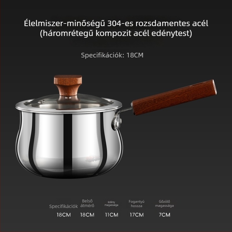 Háromrétegű 304 rozsdamentes acél tejfőző fazék gőzölőkosárral, bébiételekhez, kompatibilis gáztűzhellyel és indukciós főzőfelülettel