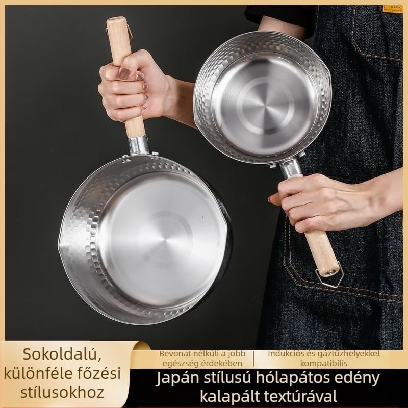 Kis rozsdamentes acélból készült tejfőző edény fedél nélkül – babaételekhez, levesekhez és instant tésztákhoz