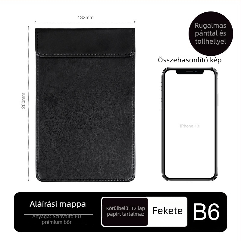 A4 bőrklipboard írófelülettel, iratgyűjtővel, menüklippel, testreszabott logóval