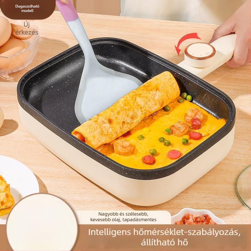 Elektromos tamagoyaki serpenyő, nagy teflonmentes serpenyő, állítható hőmérséklettel omlettekhez, palacsintákhoz és tojásos tekercsekhez