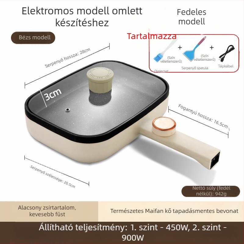 Elektromos tamagoyaki serpenyő, nagy teflonmentes serpenyő, állítható hőmérséklettel omlettekhez, palacsintákhoz és tojásos tekercsekhez