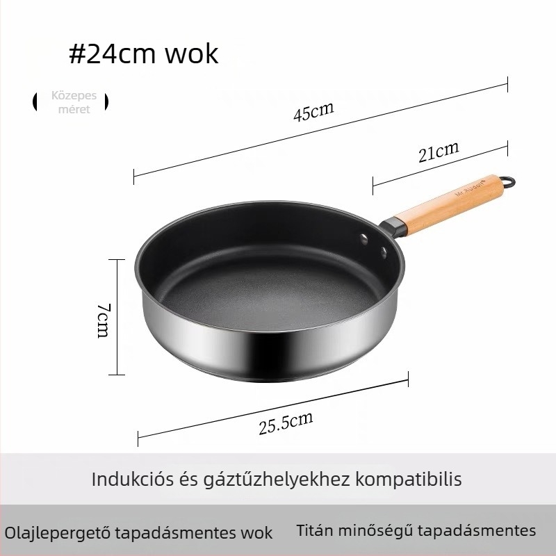 Tapadásmentes serpenyő 316-os rozsdamentes acélból, háztartási használatra, steakhez és tojásokhoz, indukciós és gáztűzhelyhez egyaránt