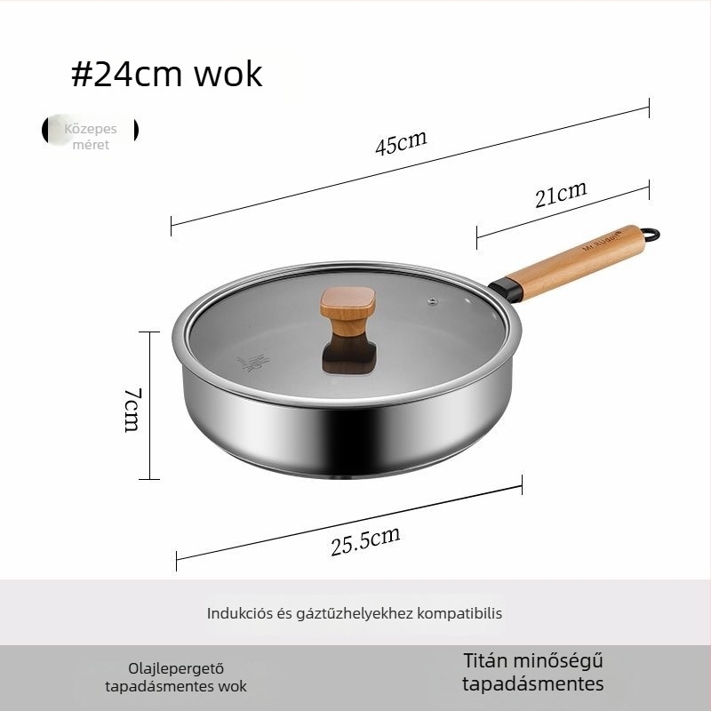 Tapadásmentes serpenyő 316-os rozsdamentes acélból, háztartási használatra, steakhez és tojásokhoz, indukciós és gáztűzhelyhez egyaránt