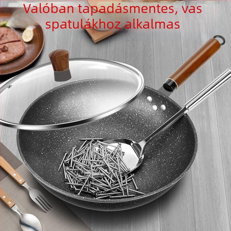 Kang Shida Fekete Maifan Kő bevonatú, nem tapadó Wok, sütéshez alacsony füsttel, indukciós és gáztűzhely kompatibilis, vas Wok