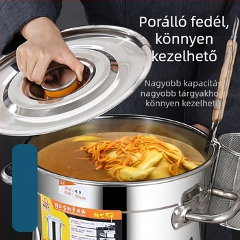Rozsdamentes acél levesüst fedővel, nagy kapacitású, indukciós főzőlaphoz