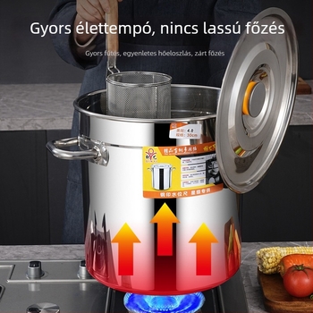 Rozsdamentes acél levesüst fedővel, nagy kapacitású, indukciós főzőlaphoz