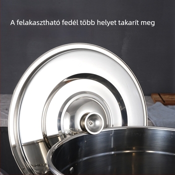 Rozsdamentes acél levesüst fedővel, nagy kapacitású, indukciós főzőlaphoz