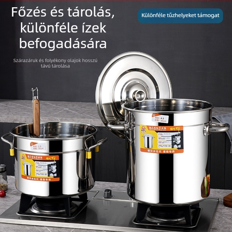 Rozsdamentes acél levesüst fedővel, nagy kapacitású, indukciós főzőlaphoz