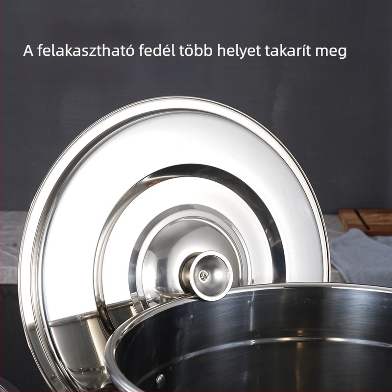 Rozsdamentes acél levesüst fedővel, nagy kapacitású, indukciós főzőlaphoz