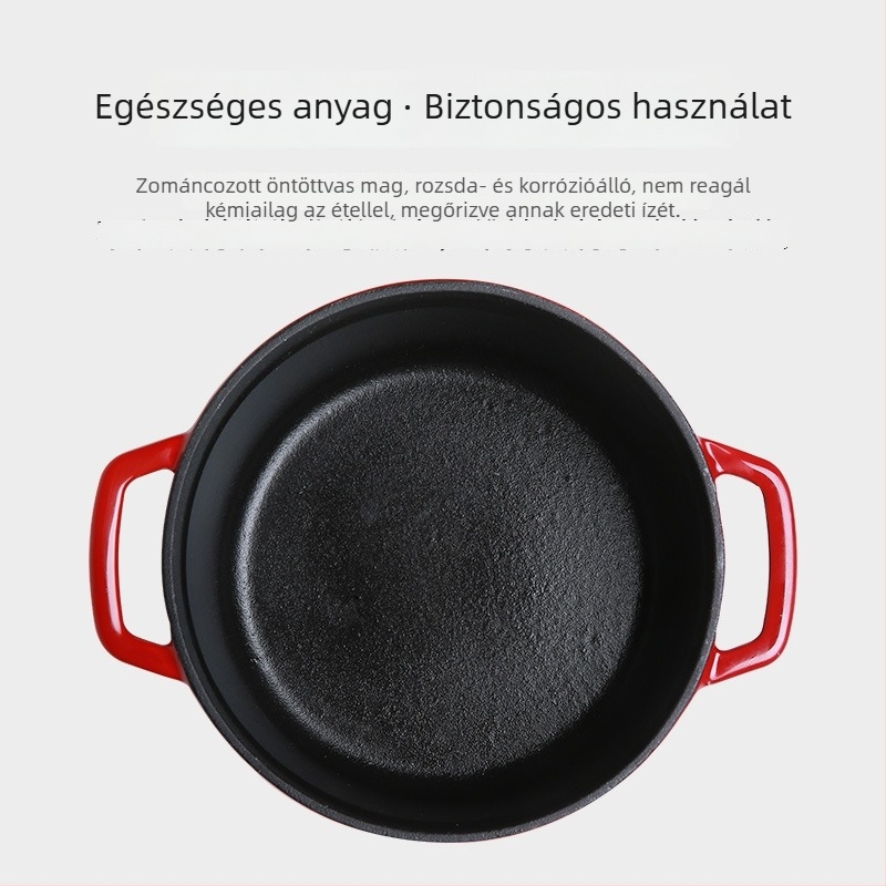 Emailezett vasfazék levesekhez és pörköltökhöz, bevonat nélkül, indukciós és gáztűzhelyhez alkalmas, 3,1–5 literes űrtartalom