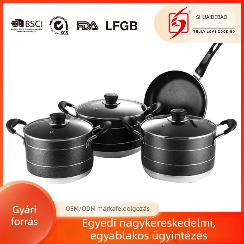 Alumínium tapadásmentes edénykészlet: leveses lábasok 20/22/24 cm és 24 cm-es serpenyő, modell CP-03