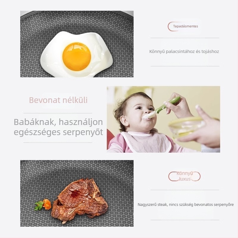 Nem tapadó serpenyő rozsdamentes acélból, méhsejt mintázattal, univerzális serpenyő tűzhelyekhez, egyenletes hőeloszlás
