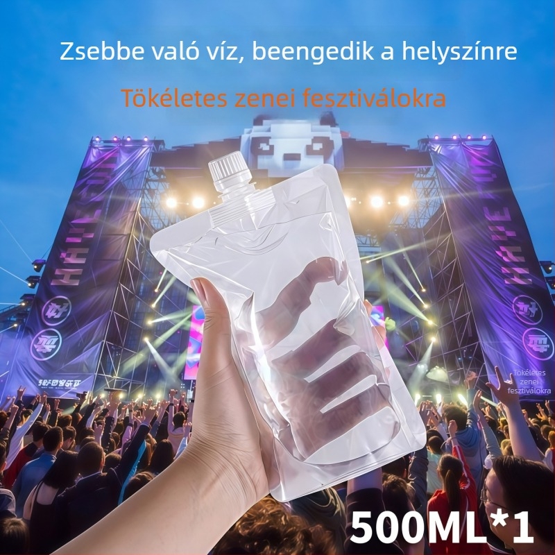 Kültéri zenei fesztiválhoz készült víztáska, hordozható, puha ivó tasak, 0,5 L, élelmiszer-minőségű, csőcsatlakozóval