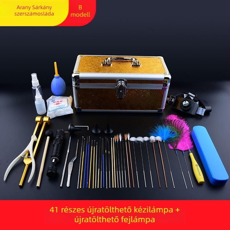 Professzionális fültisztító eszközök készlet zárható fülkanalakkal, fénylő típus