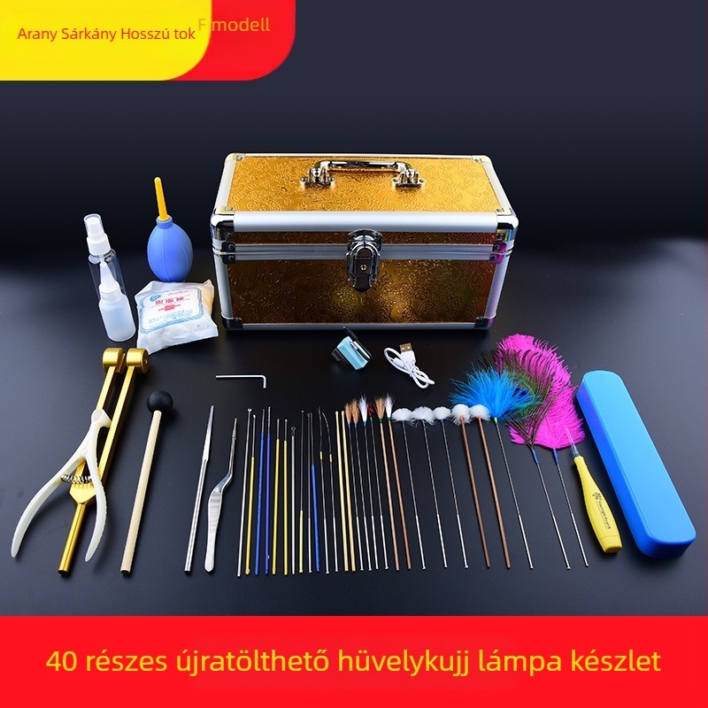Professzionális fültisztító eszközök készlet zárható fülkanalakkal, fénylő típus