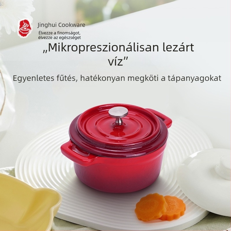 Emalizált öntöttvas mini fazék, 14 cm – tojáskrém, kenyérsütéshez, fűszertartó, bébiétel, kis leveses fazék