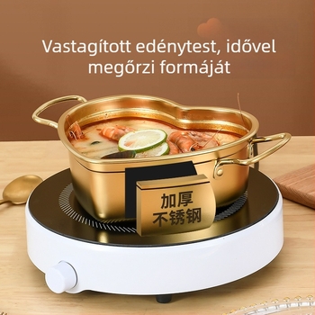 304 rozsdamentes acél, egy személyes, szív alakú fazék fogantyúkkal, koreai stílusú tészta főző edény, 1,1–2 L