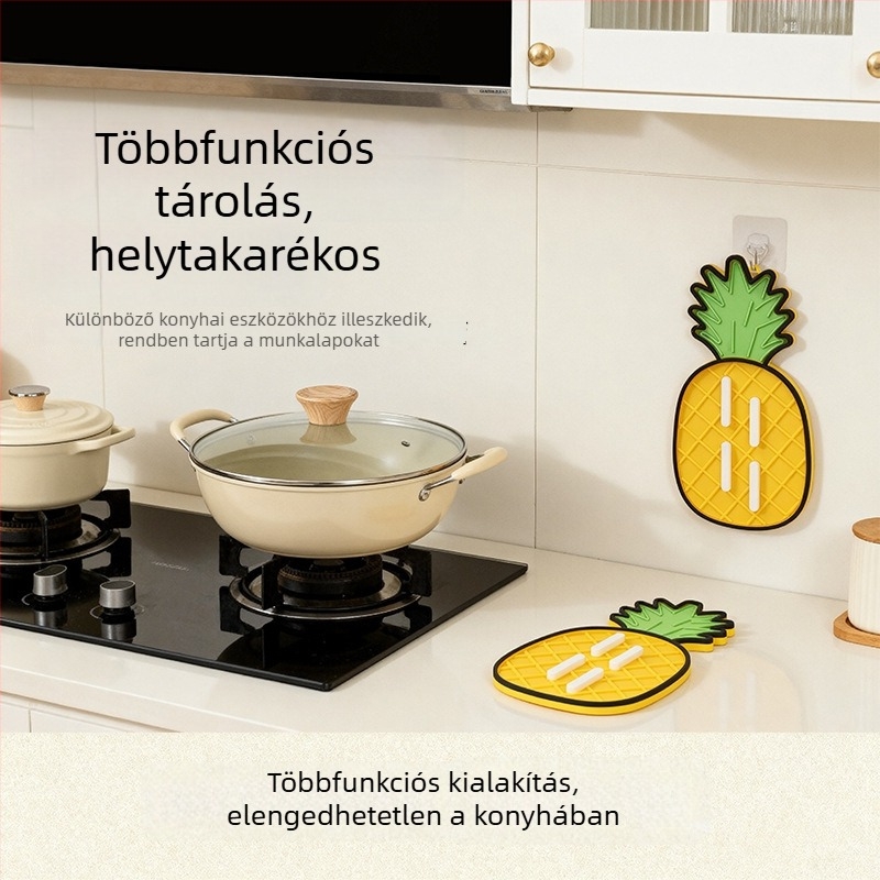 Ananász alakú, puha gumiból készült fedő alátét, fedő tartó, szárító- és leeresztő alátét, többfunkciós hőszigetelő alátét, vágódeszka elhelyező alátét, szappan leeresztő alátét