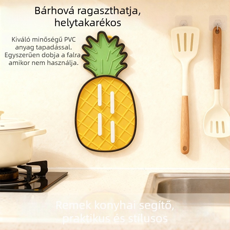 Ananász alakú, puha gumiból készült fedő alátét, fedő tartó, szárító- és leeresztő alátét, többfunkciós hőszigetelő alátét, vágódeszka elhelyező alátét, szappan leeresztő alátét