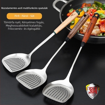 304 rozsdamentes acél spatula fa nyéllel, háztartási használatra, hosszú nyél