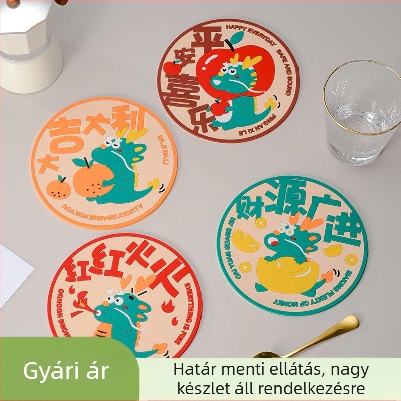 Kör alakú szilikon hőszigetelő alátét sárkány mintával, vastított, csúszásmentes poháralátét és étkező alátét