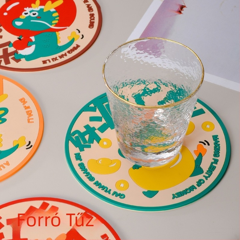 Kör alakú szilikon hőszigetelő alátét sárkány mintával, vastított, csúszásmentes poháralátét és étkező alátét