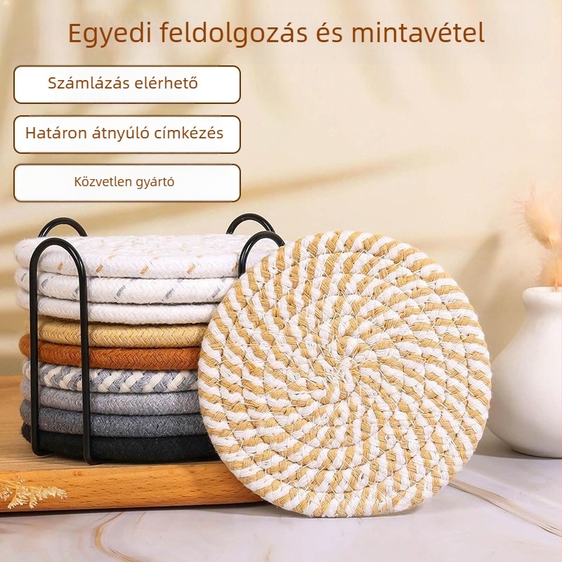 Körkörös pamutszálas asztali alátét – fonott hőszigetelő alátét fazékhoz, csúszásmentes pohár alátét