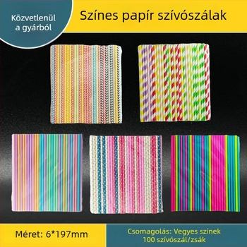 Vastagított papírszívószál tej- és kávéitalokhoz, egyedi használat, élelmiszer-minőség, biológiailag lebomló, csíkos és egyszínű