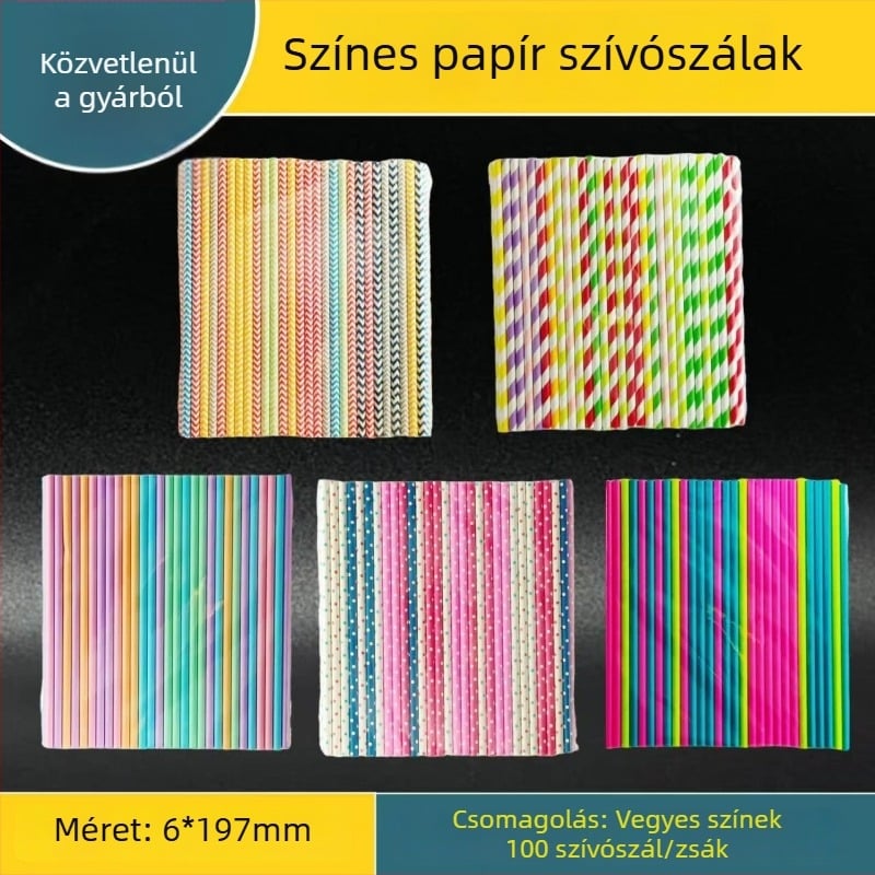 Vastagított papírszívószál tej- és kávéitalokhoz, egyedi használat, élelmiszer-minőség, biológiailag lebomló, csíkos és egyszínű