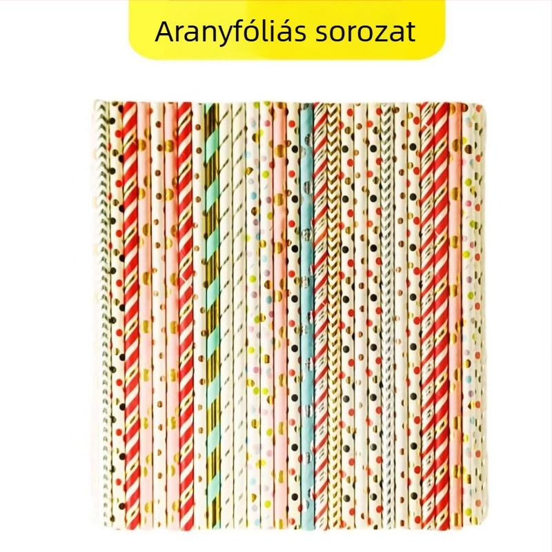 Vastagított papírszívószál tej- és kávéitalokhoz, egyedi használat, élelmiszer-minőség, biológiailag lebomló, csíkos és egyszínű