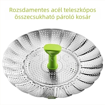Rozsdamentes acél teleszkópos összecsukható gőzölő kosár lótusz mintával, 9–11 hüvelyk, leeresztő kosár
