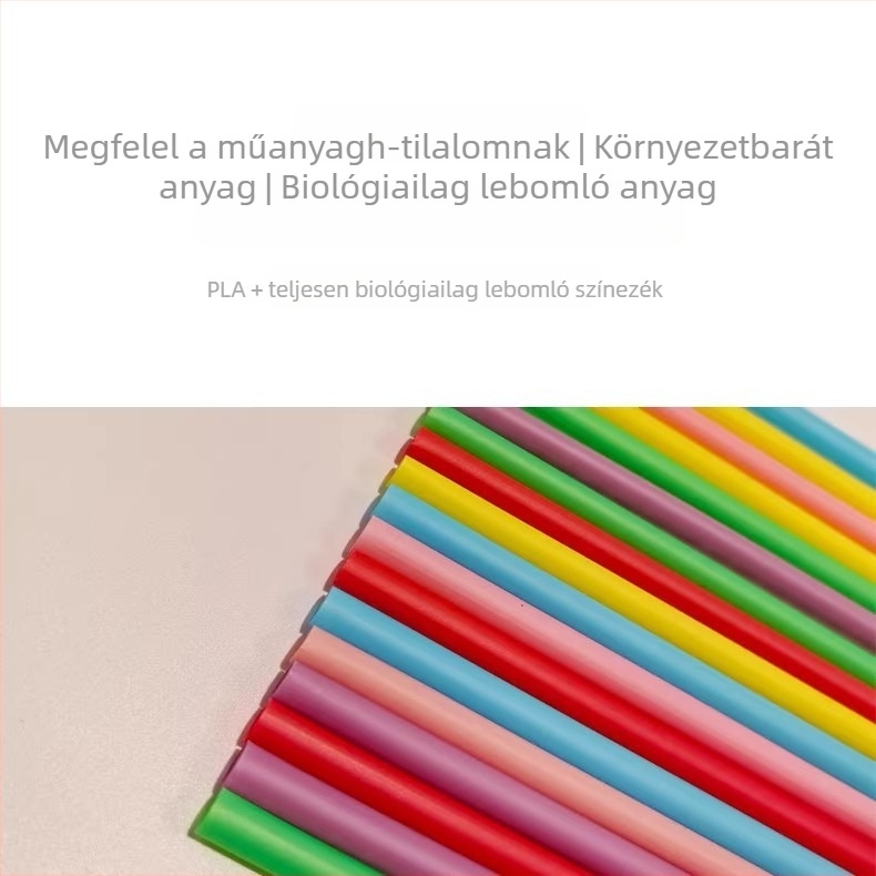 Egyszer használatos, biológiailag lebomló szívószálak, egyenként csomagolva, színes PLA szívószálak kávéhoz és tejjel készült teákhoz