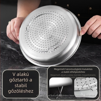 Megvastagodott ételminőségű gőzölő tál 316-os rozsdamentes acélból, rizsfőzőhöz, otthoni használatra, fogantyúval