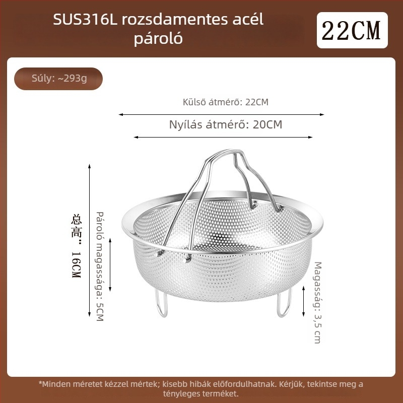316L rozsdamentes acél gőzölő rács rizsfőzőhöz, multifunkciós gőzölő tál csöpögtető kosárral
