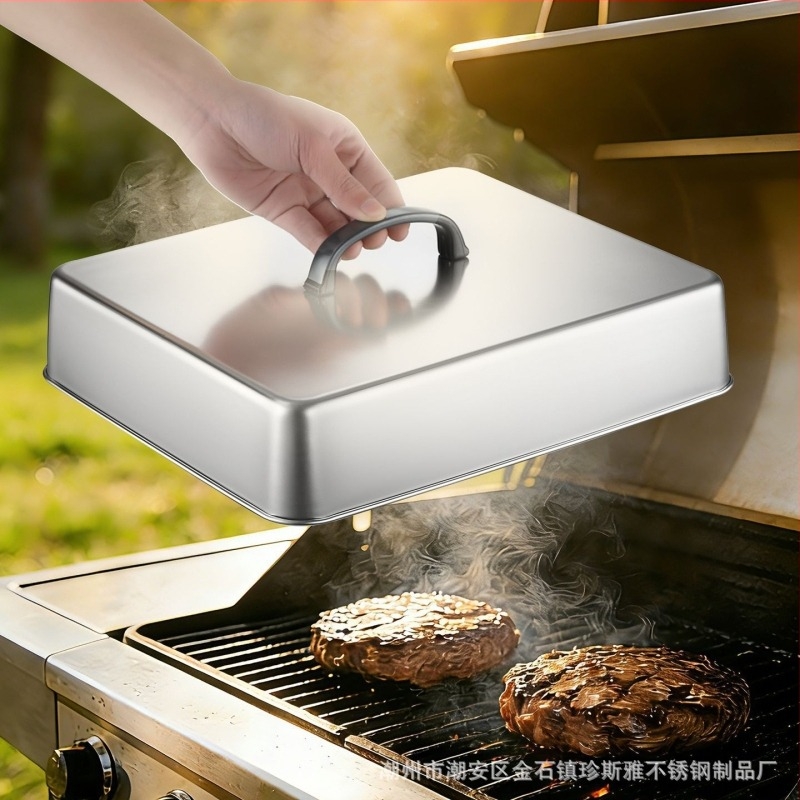 304 rozsdamentes acél, négyszögletes BBQ-fedő, steak-fedő, teppanyaki-fedő és burger-fedő