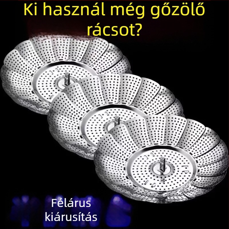 Universális gőzölő állvány 304 rozsdamentes acélból, összecsukható gőzölő tálca, vastagított kivitel, otthoni használatra