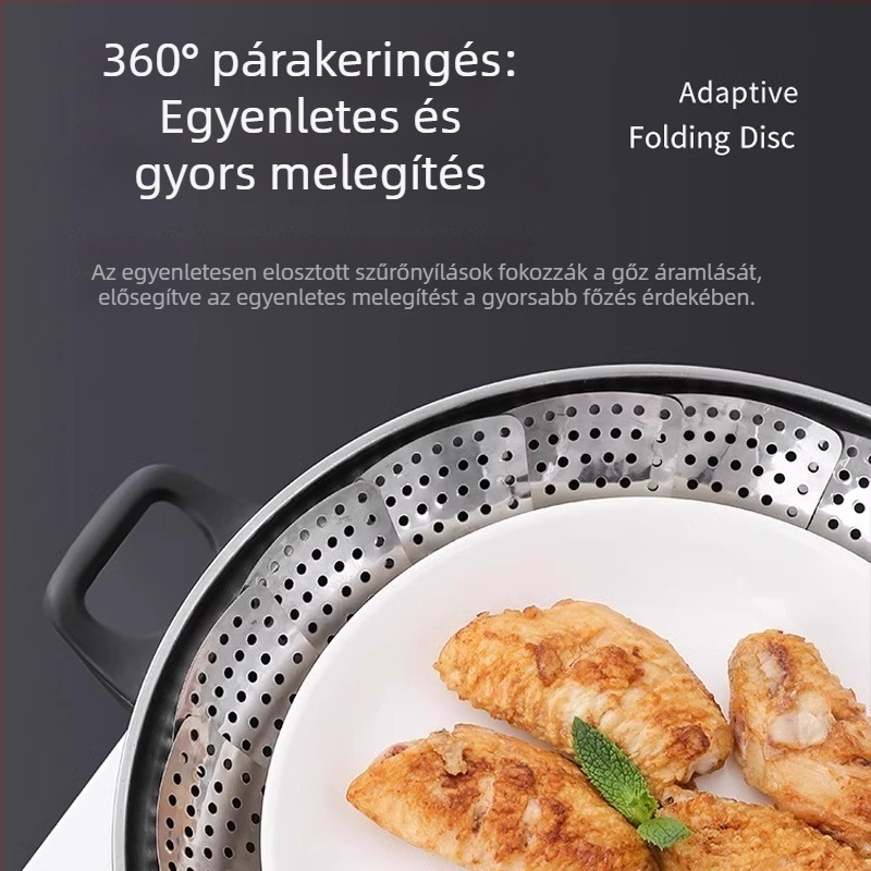 Universális gőzölő állvány 304 rozsdamentes acélból, összecsukható gőzölő tálca, vastagított kivitel, otthoni használatra