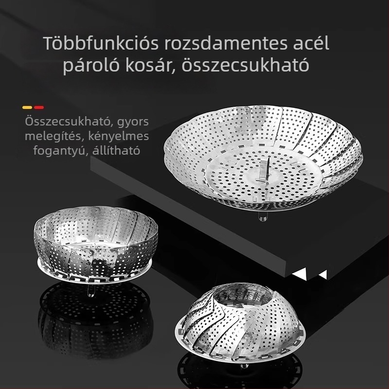 Universális gőzölő állvány 304 rozsdamentes acélból, összecsukható gőzölő tálca, vastagított kivitel, otthoni használatra
