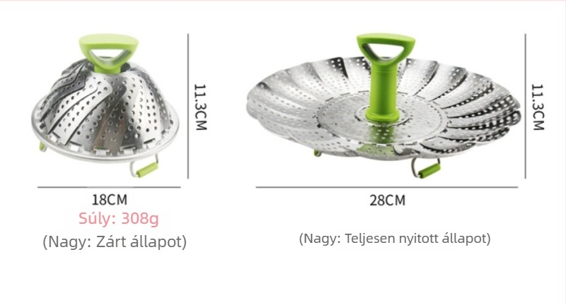 Rozsdamentes acél összecsukható gőzölő – otthoni konyhai gőzölő kosár, behúzható, többfunkciós