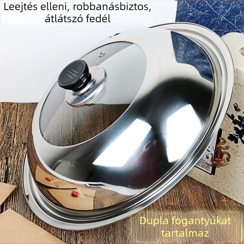 Edényfedő, hőkezelt üvegből és rozsdamentes acélból, átlátszó, elektromos edényhez, párolóedényhez és serpenyőhöz