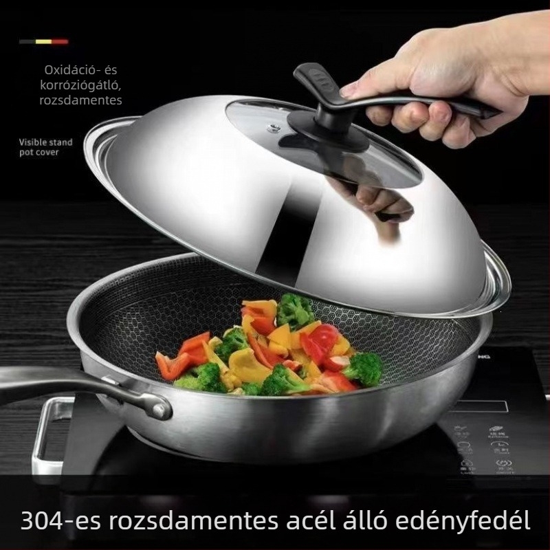 Edényfedő, hőkezelt üvegből és rozsdamentes acélból, átlátszó, elektromos edényhez, párolóedényhez és serpenyőhöz